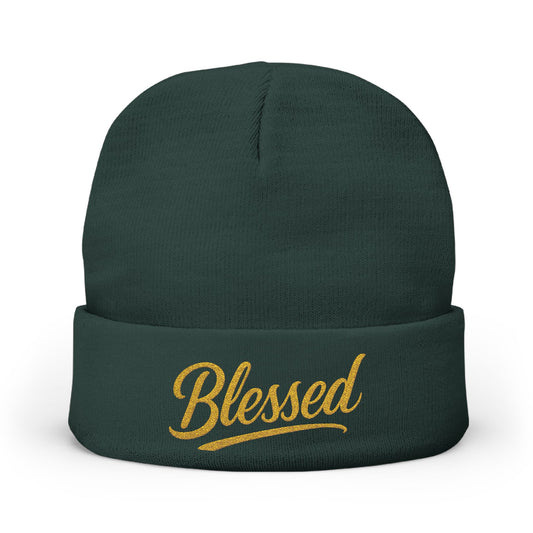 Blessed Gold Lettering Embroidered Beanie | Inspirational Winter Hat