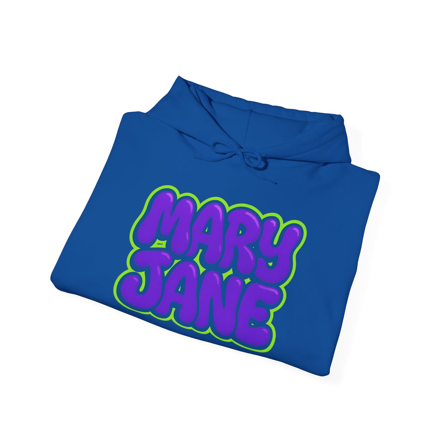 Mary Jane Retro Logo Hoodie — Purple & Lime Graphic Sweatshirt