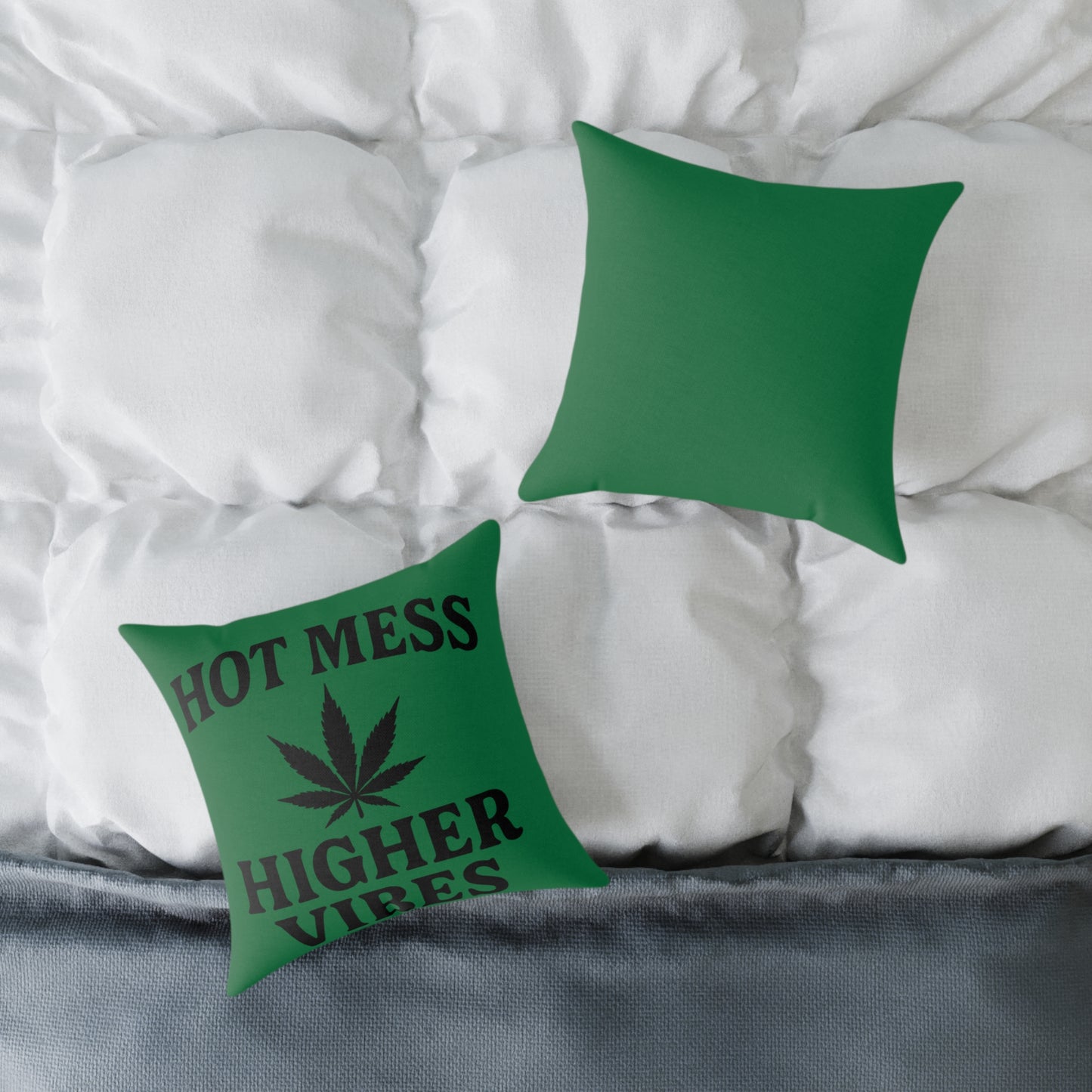 Hot Mess Higher Vibes Pillow — Green Cannabis Leaf Decorative Throw Pillow