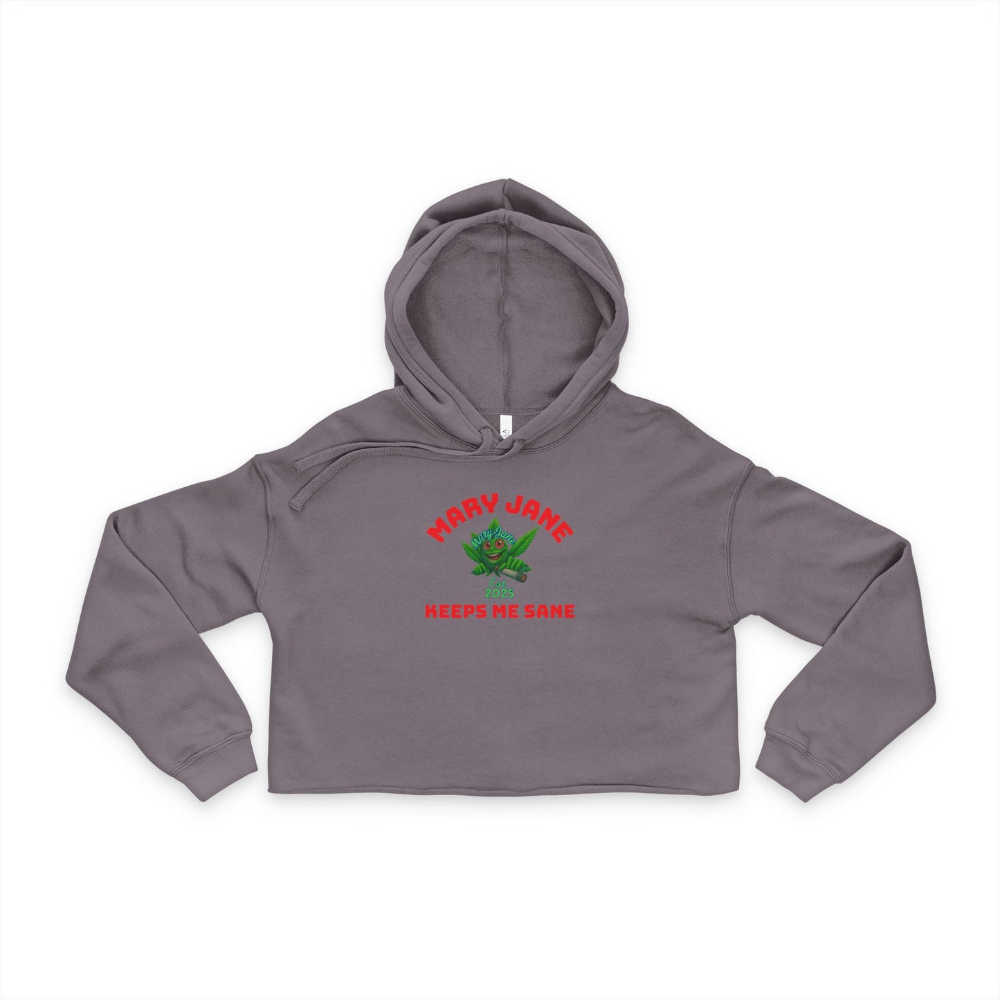 Cropped Hoodie — "Mary Jane Keeps Me Sane" Leaf Graphic