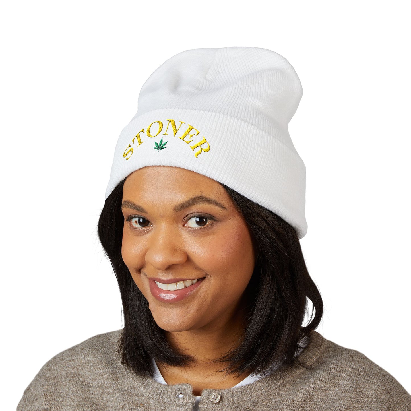 toner Embroidered Cuffed Beanie – Retro Curved Text Winter Hat