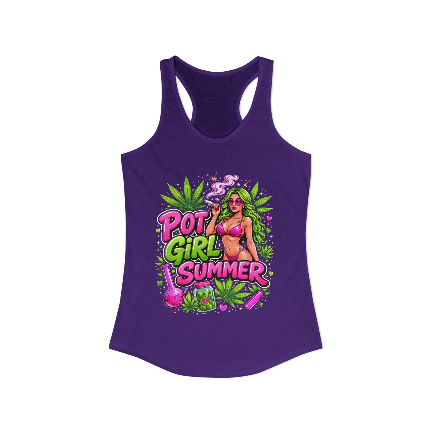 Pot Girl Summer Racerback Tank | Neon 420 Cannabis Festival Tank Top