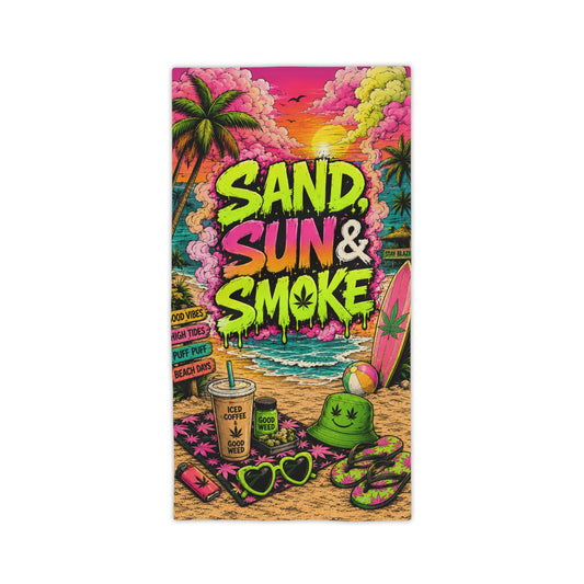 Sand Sun & Smoke Beach Towel | Neon Stoner Beach Towel | Wake N Bake Summer Towel | Mary Jane 2025