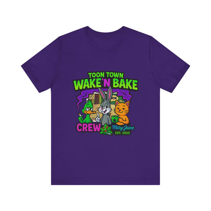 Toon Town Wake ’N Bake Crew T-Shirt | Funny Cartoon Stoner Tee by Mary-Jane EST. 2025
