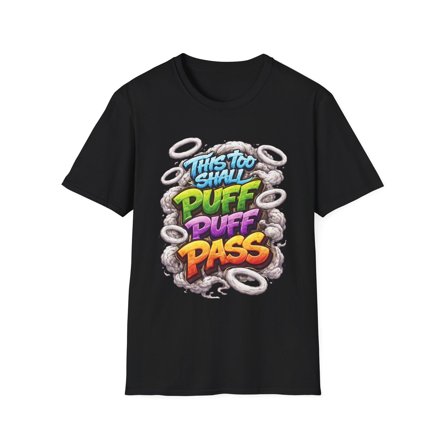 This Too Shall Puff Puff Pass Graffiti Smoke Rings Stoner Graphic | Colorful Street Art Cannabis Humor Design
