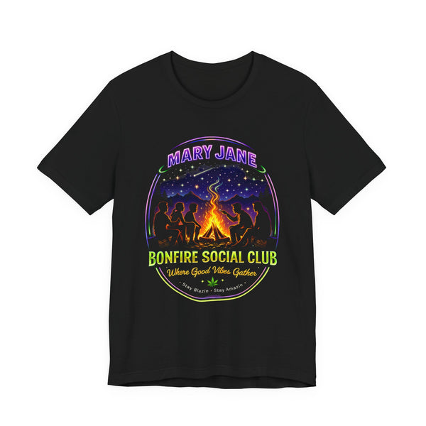 Mary Jane Bonfire Social Club Shirt – Neon Campfire Vibes Graphic Tee