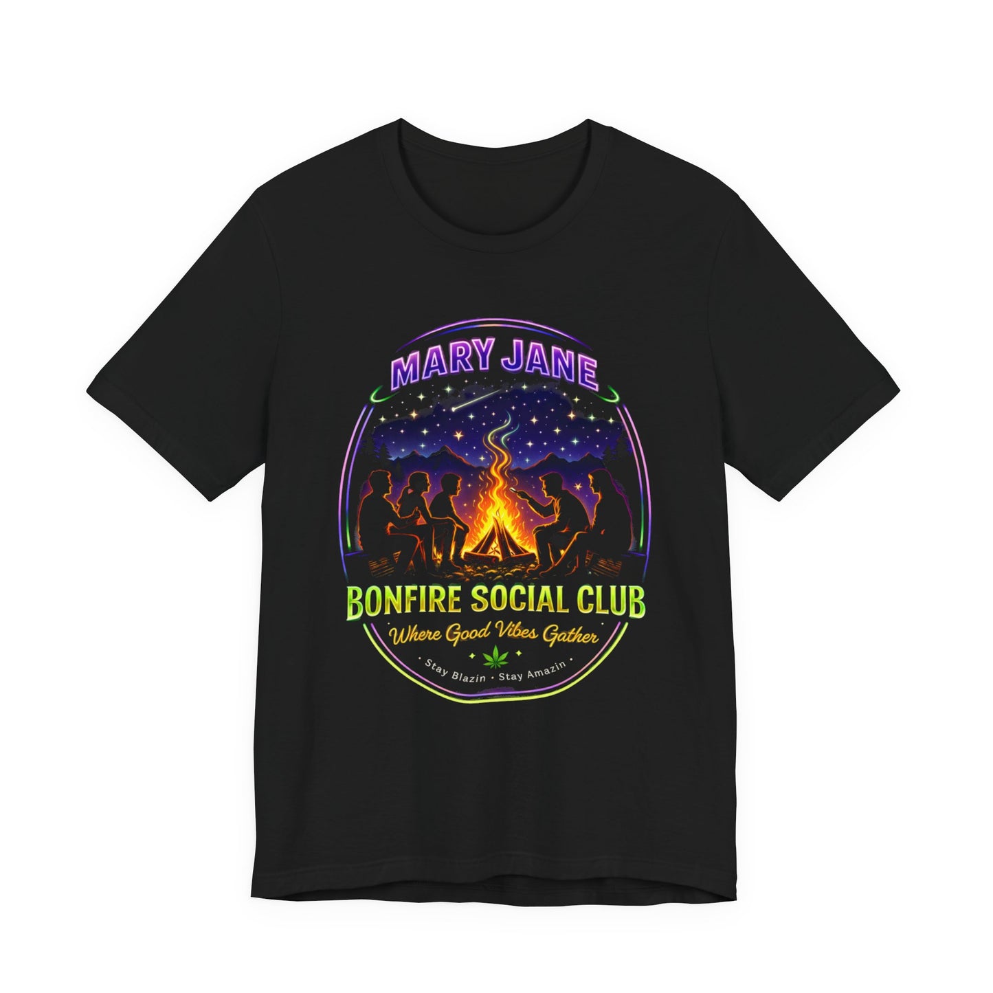Mary Jane Bonfire Social Club Shirt – Neon Campfire Vibes Graphic Tee