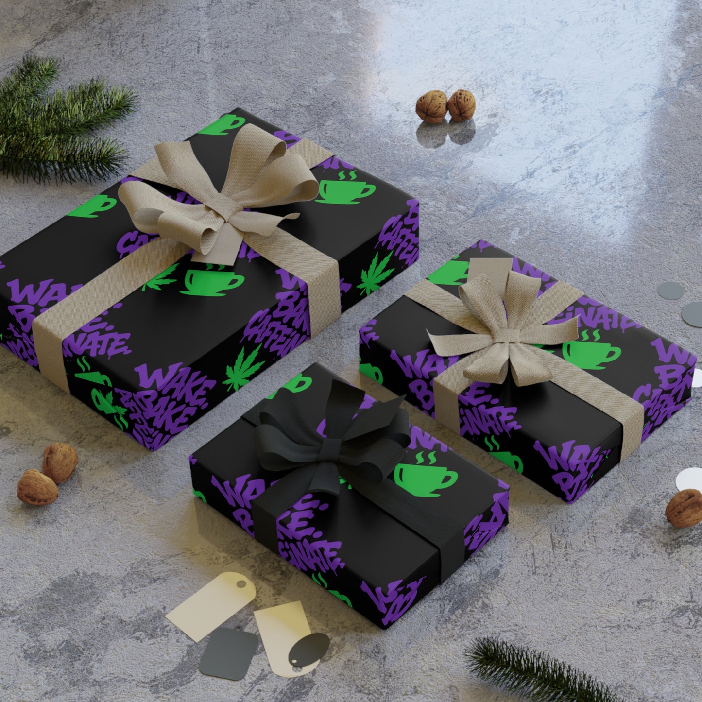 Gift Wrap Roll — Neon Purple Floral Pattern on Black (1pc)