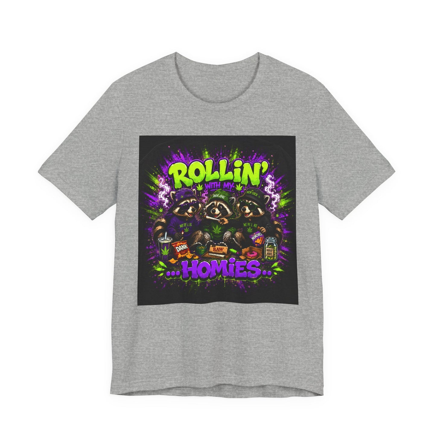 Rollin' With My Homies Shirt | Funny Raccoon Stoner Tee | Cartoon Smoke Session Graphic