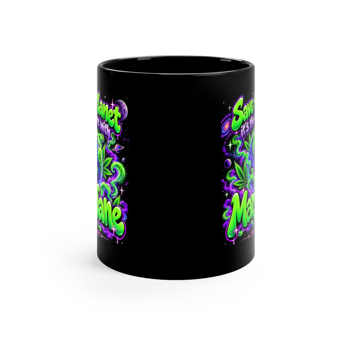 Save the Planet Mary Jane Black Coffee Mug | Funny 420 Stoner Gift Printify