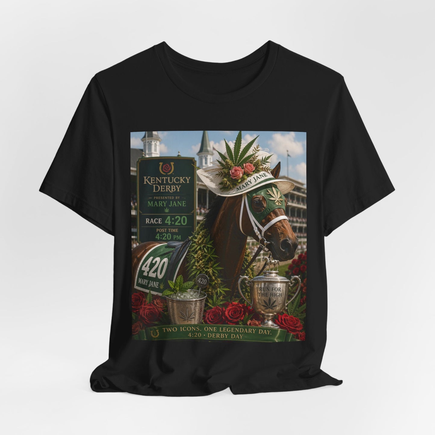 420 Kentucky Derby Mary Jane Horse Poster – Run for the High Cannabis Derby Art, 4:20 Derby Day Design