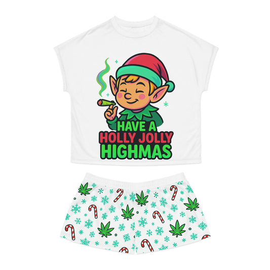 Holly Jolly Highmas Weed Christmas Pajama Set – Stoner Elf Matching Holiday PJs