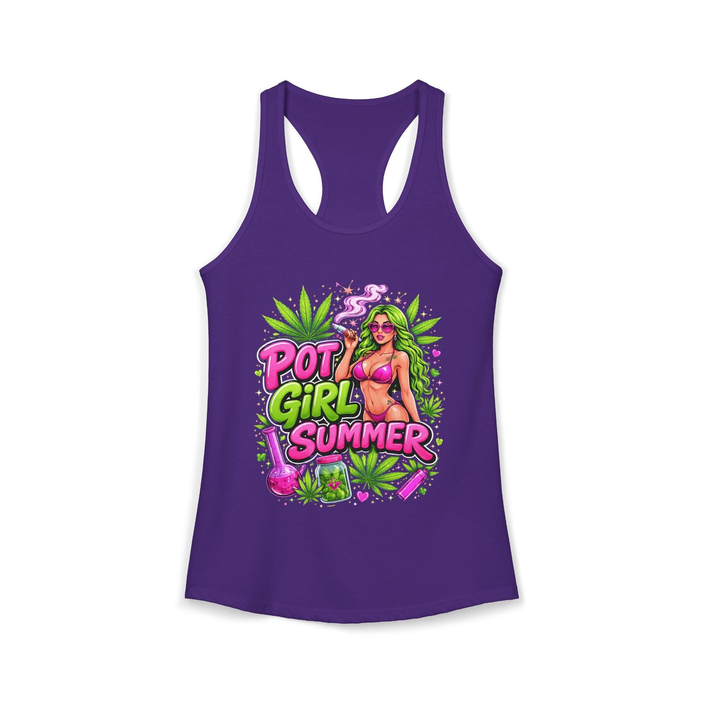 Pot Girl Summer Racerback Tank | Neon 420 Cannabis Festival Tank Top