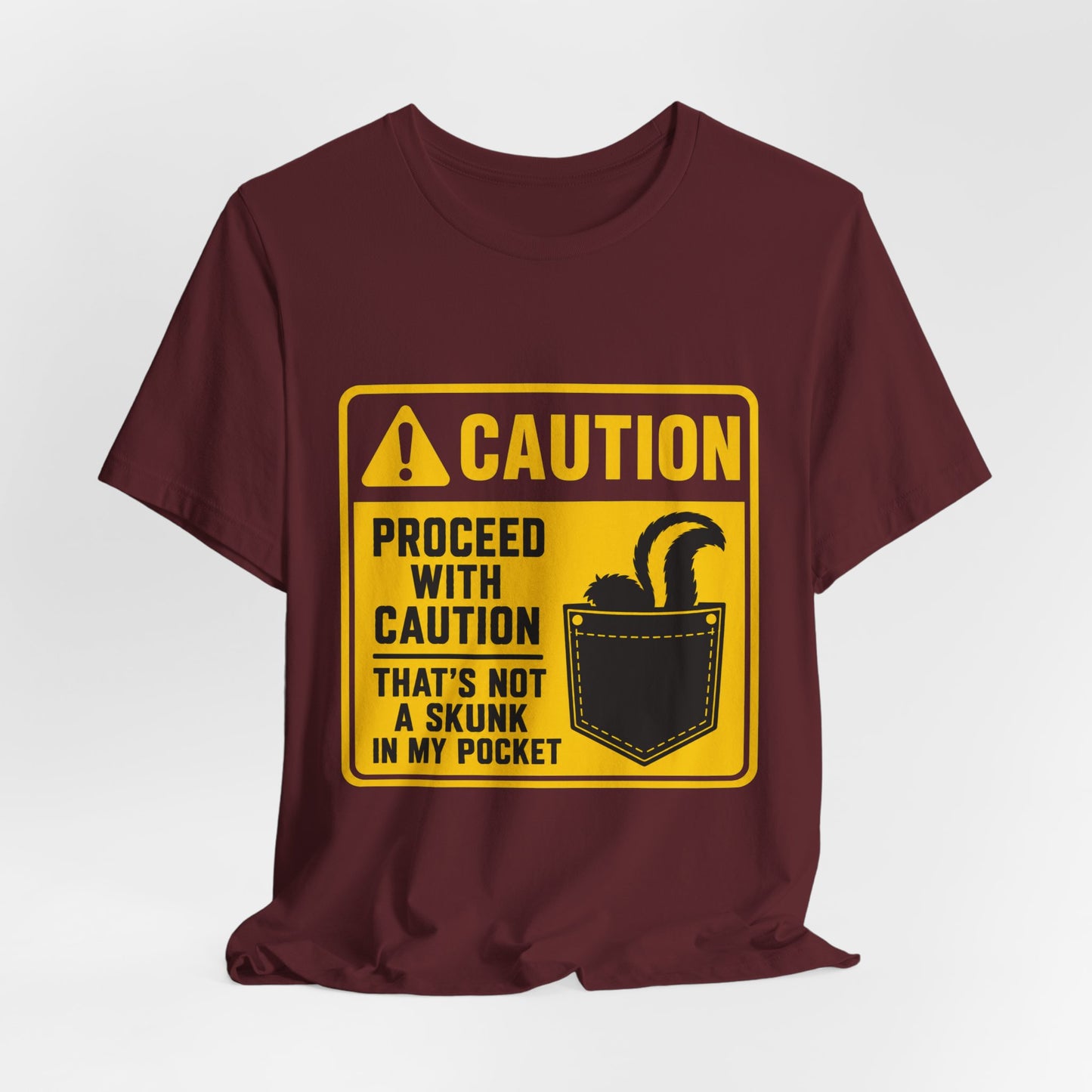Caution Skunk Pocket Tee – Funny Graphic Warning T-Shirt