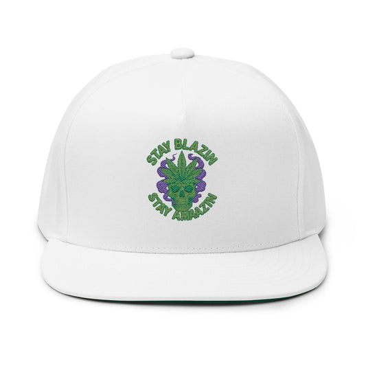 Embroidered Flat Bill Cap - Stay Blazin' Green Design, Adjustable Cap for Sports, Casual Wear, Gift Idea, Stay Blazin Stay Amazin Trucker Hat – Mary-Jane EST 2025 | Neon Green & Purple 420 Streetwear