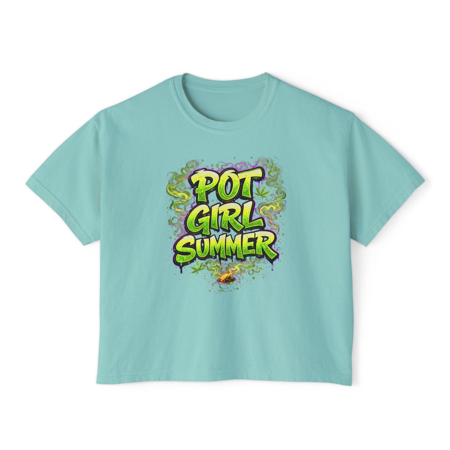Pot Girl Summer Neon Weed Graphic T-Shirt | Funny Stoner Aesthetic Cannabis Party Tee | 420 Festival Streetwear Shirt