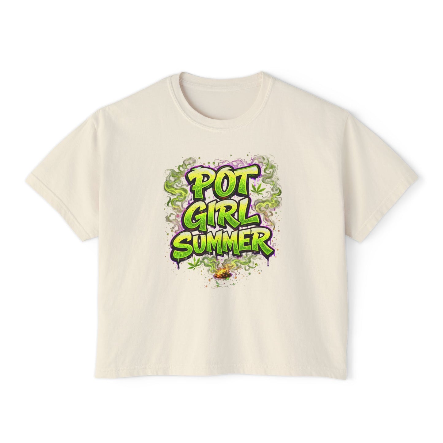 Pot Girl Summer Neon Weed Graphic T-Shirt | Funny Stoner Aesthetic Cannabis Party Tee | 420 Festival Streetwear Shirt