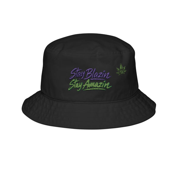 Mary Jane Stay Blazin Stay Amazin Neon Embroidered Bucket Hat – Purple Green Cannabis Streetwear Cap