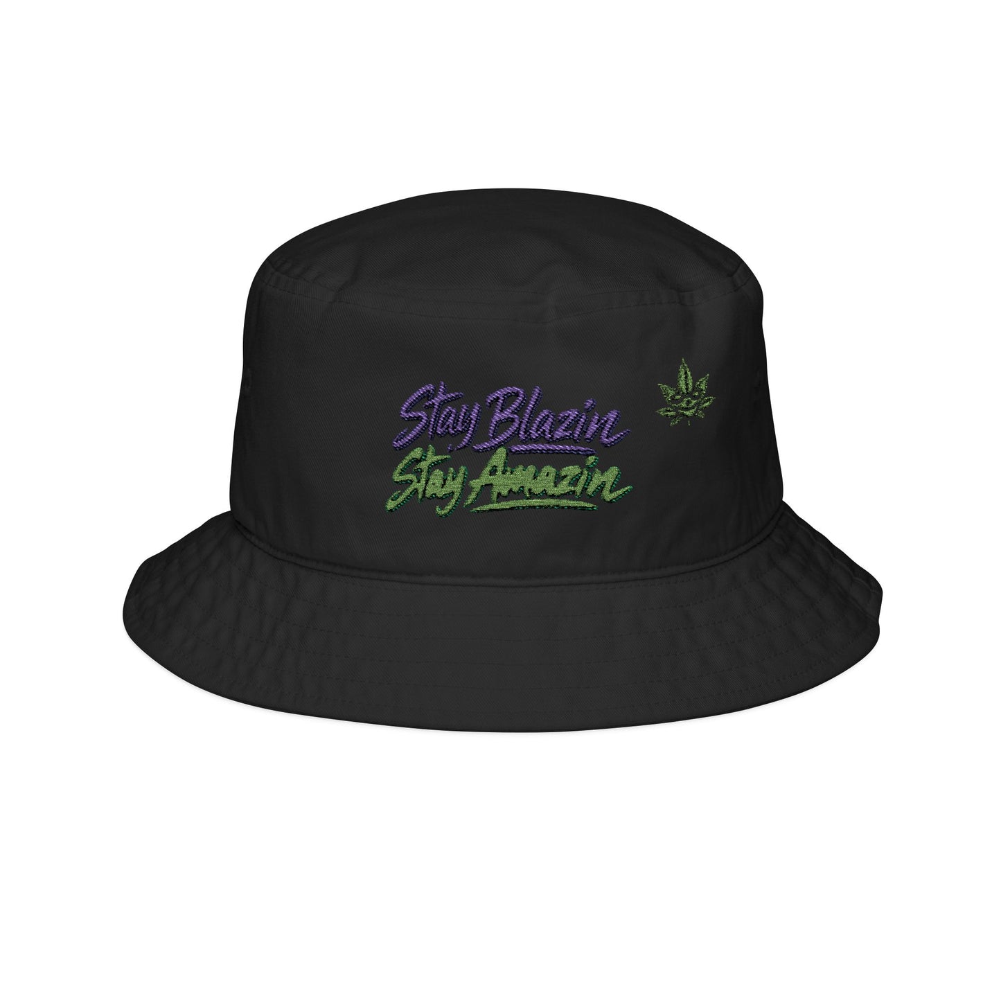 Mary Jane Stay Blazin Stay Amazin Neon Embroidered Bucket Hat – Purple Green Cannabis Streetwear Cap