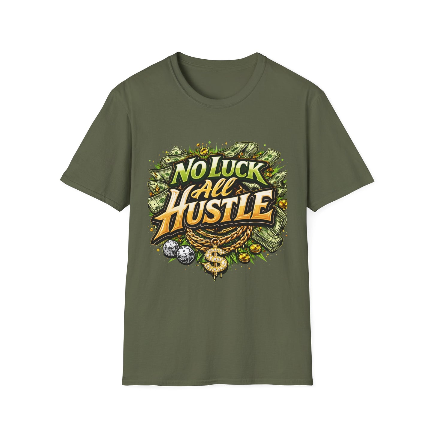 No Luck All Hustle T-Shirt | Motivational Hustle Mindset Graphic Tee | Entrepreneur Streetwear Shirt