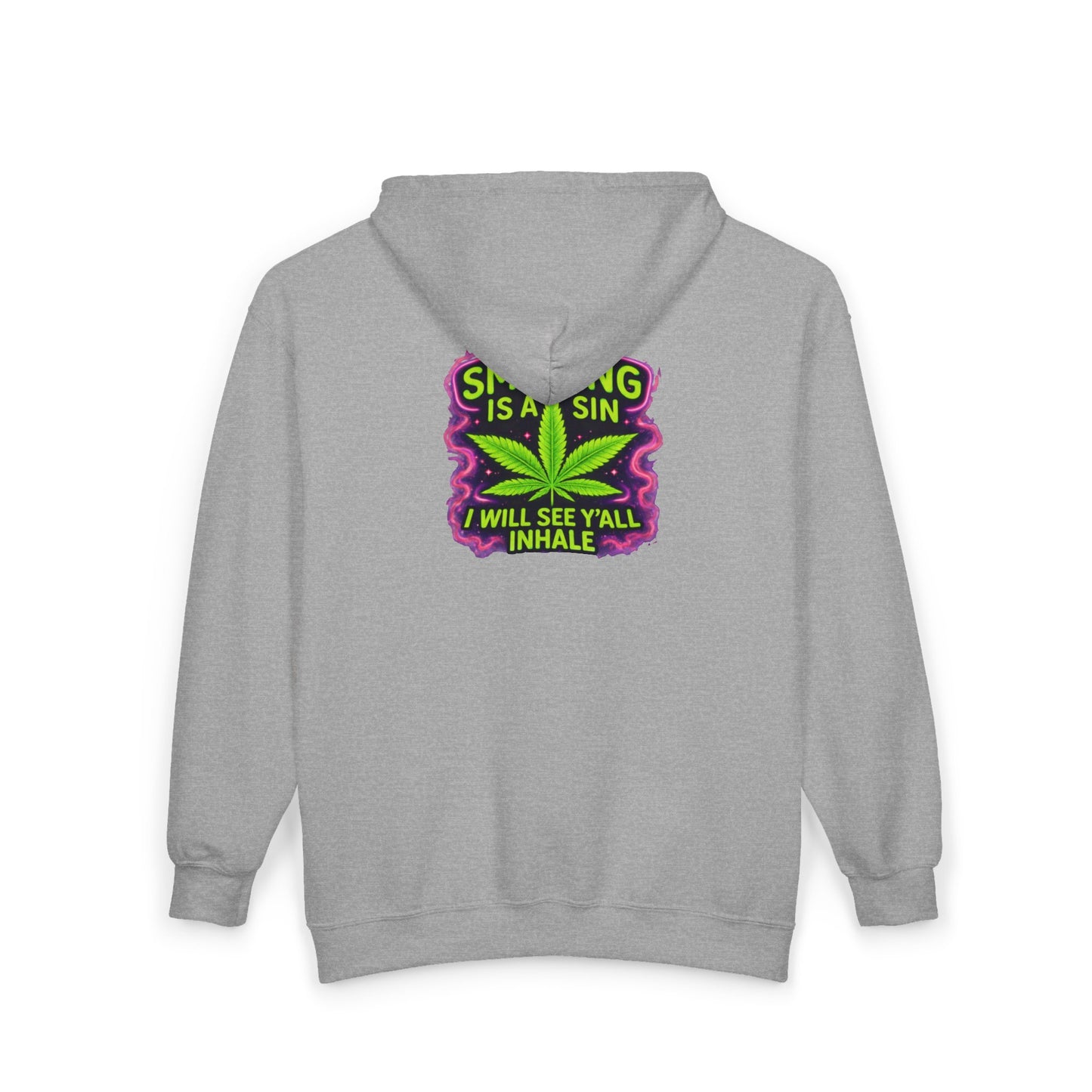 If Smoking Is a Sin Zip-Up Hoodie – Neon Cannabis Leaf Streetwear Jacket