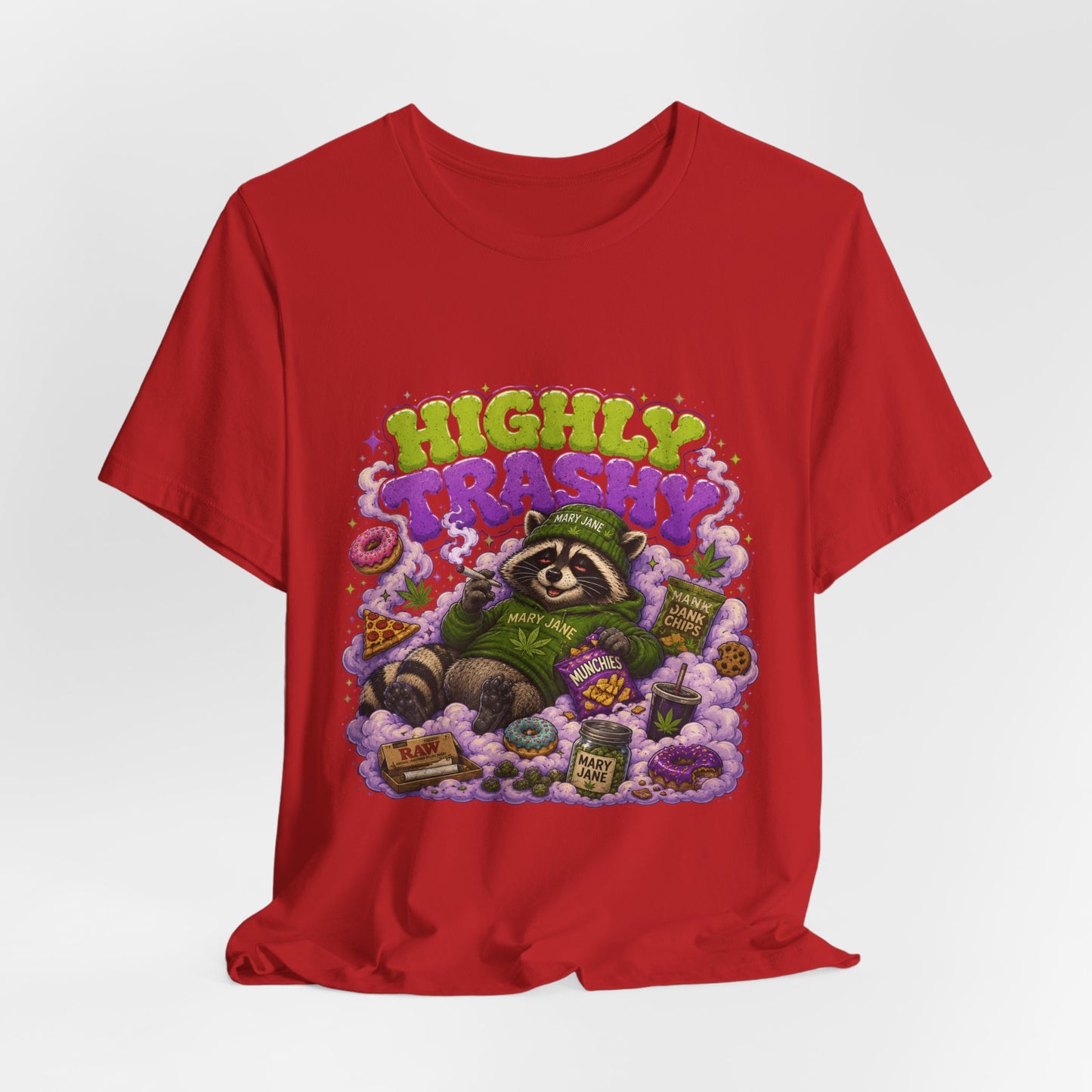 Highly Trashy Raccoon Shirt | Funny Stoner Trash Panda Tee | Cartoon Cannabis Lover Gift