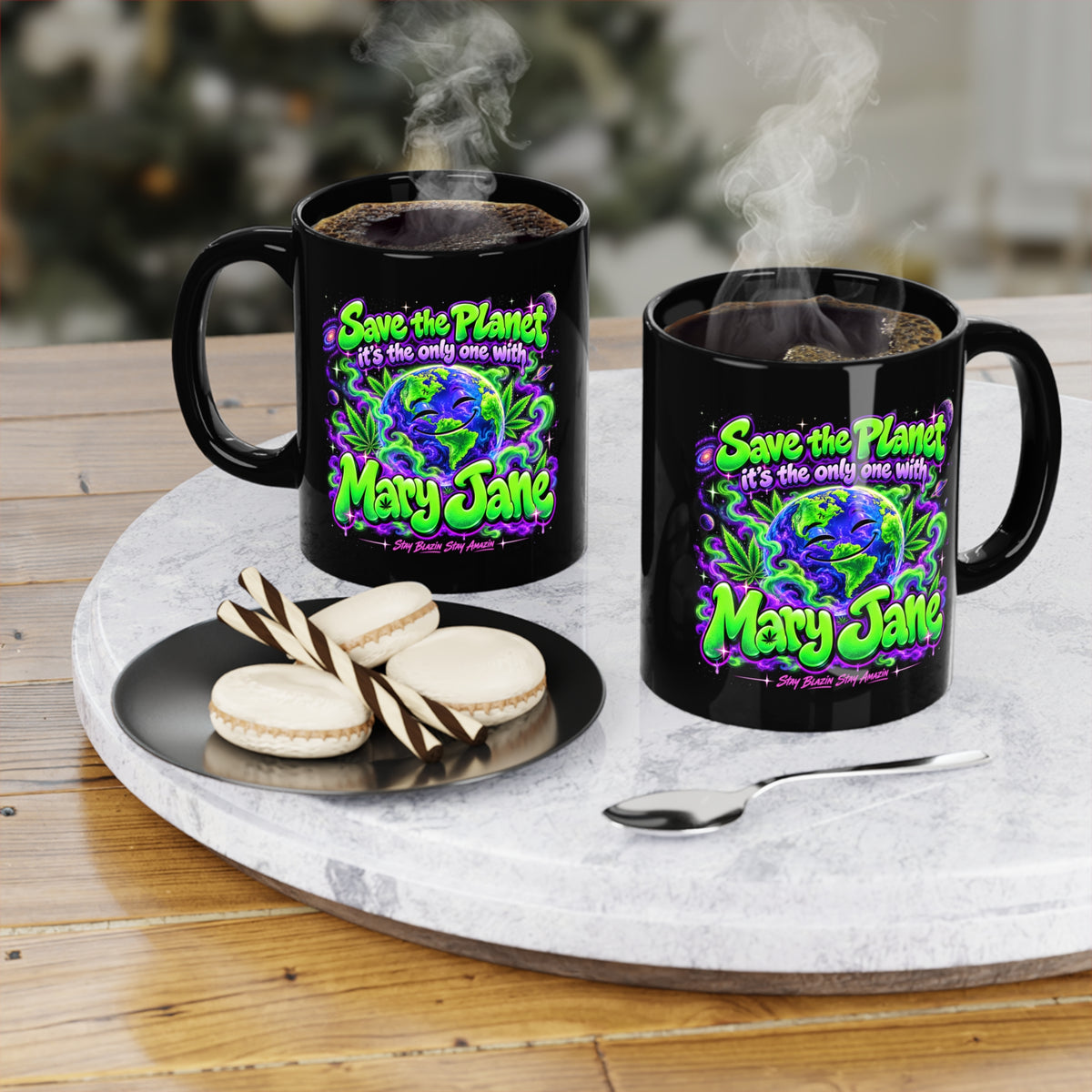 Save the Planet Mary Jane Black Coffee Mug | Funny 420 Stoner Gift Printify