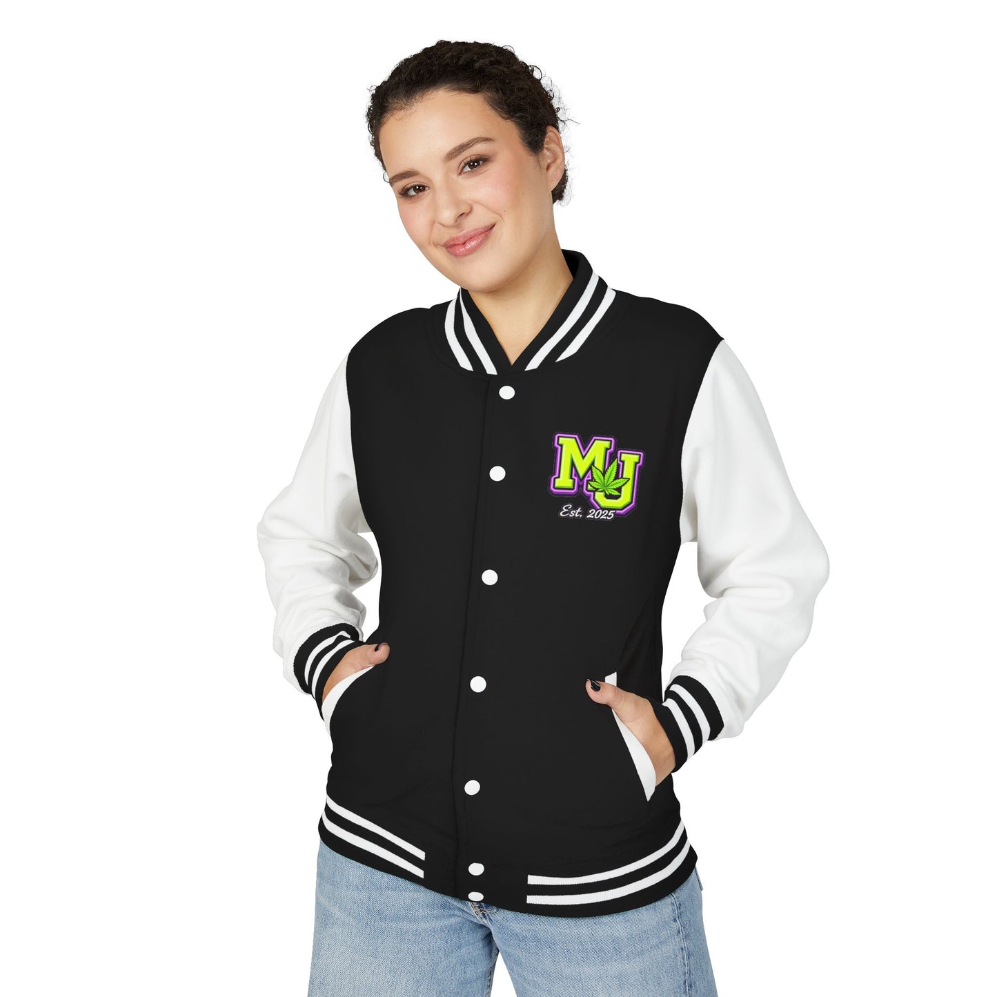 Mary Jane 2025 Varsity Jacket – Neon MJ Cannabis Letterman Jacket, Streetwear Weed Jacket, Stoner Apparel, Unisex Bomber Jacket