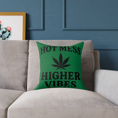 Hot Mess Higher Vibes Pillow — Green Cannabis Leaf Decorative Throw Pillow