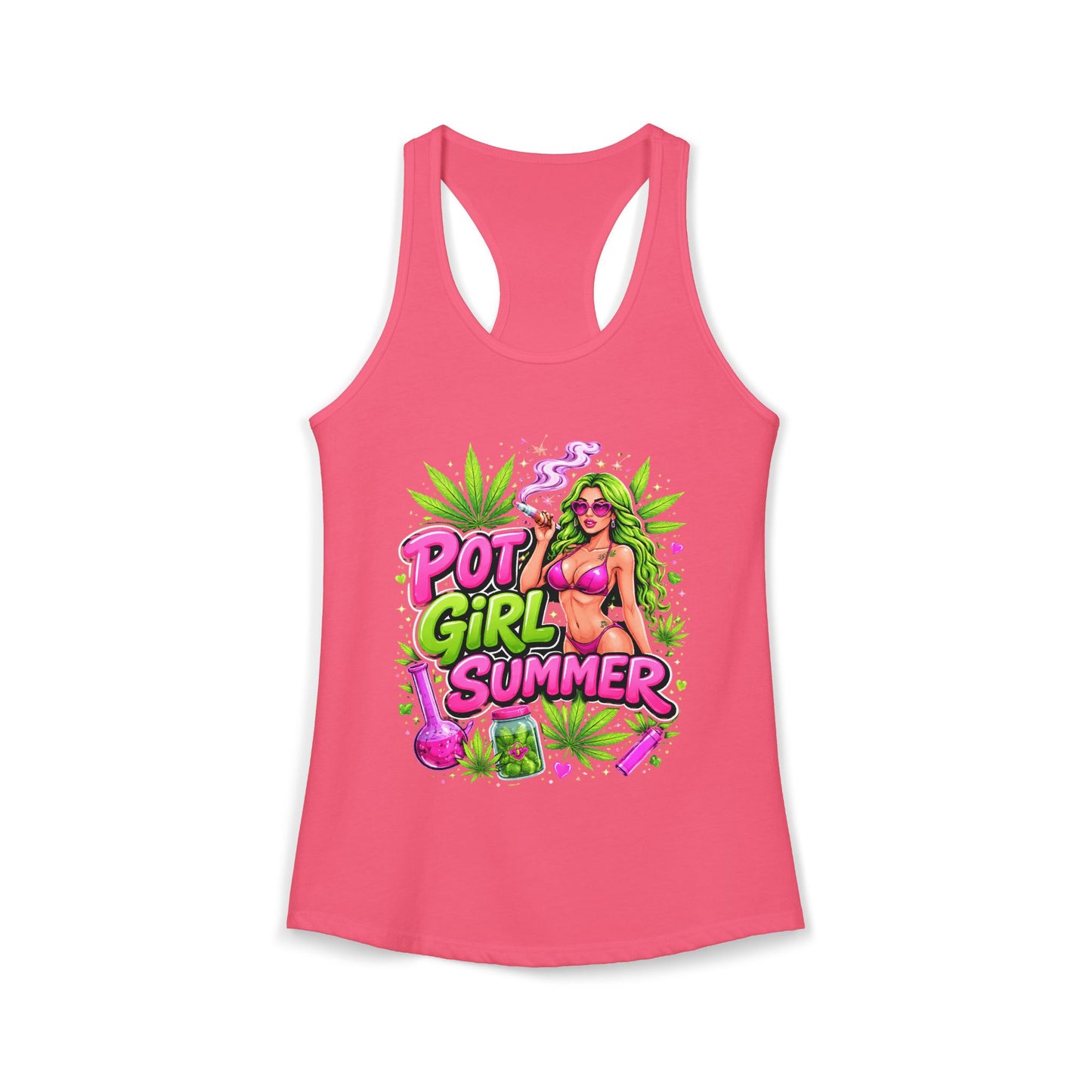 Pot Girl Summer Racerback Tank | Neon 420 Cannabis Festival Tank Top