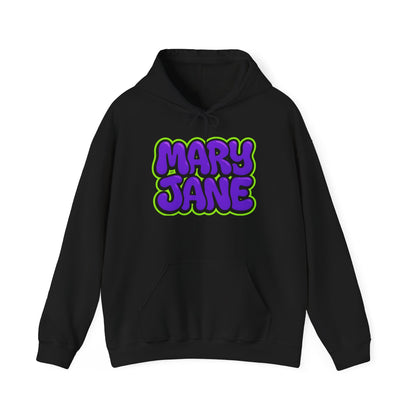 Mary Jane Retro Logo Hoodie — Purple & Lime Graphic Sweatshirt