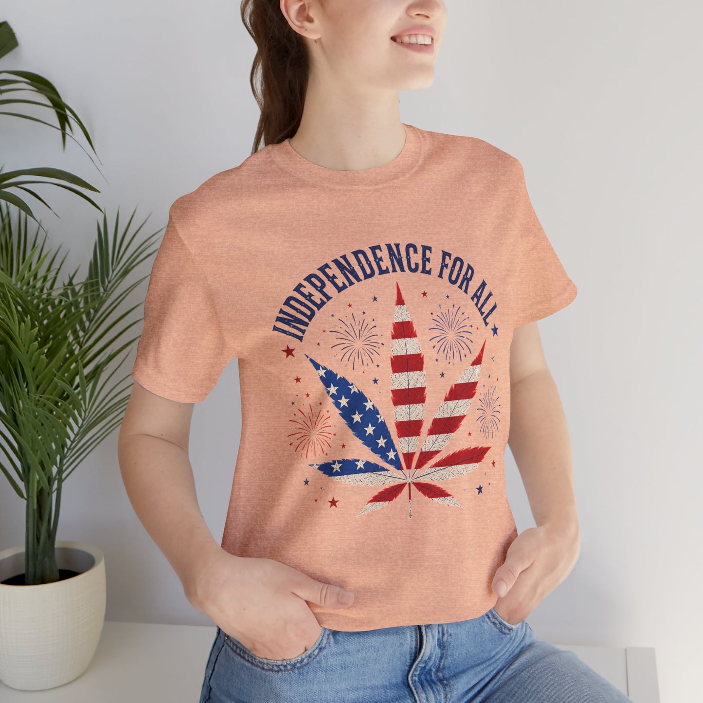 Independence For All Cannabis Shirt | Patriotic 4th of July Weed Leaf Tee | American Flag Marijuana Graphic T-Shirt