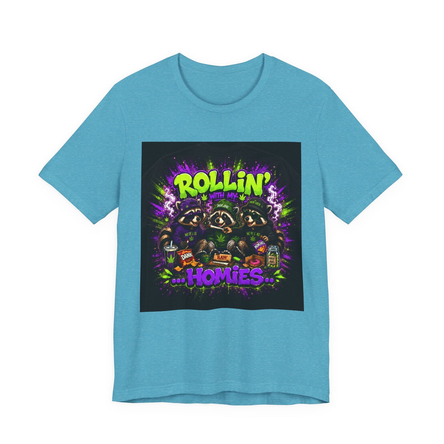Rollin' With My Homies Shirt | Funny Raccoon Stoner Tee | Cartoon Smoke Session Graphic