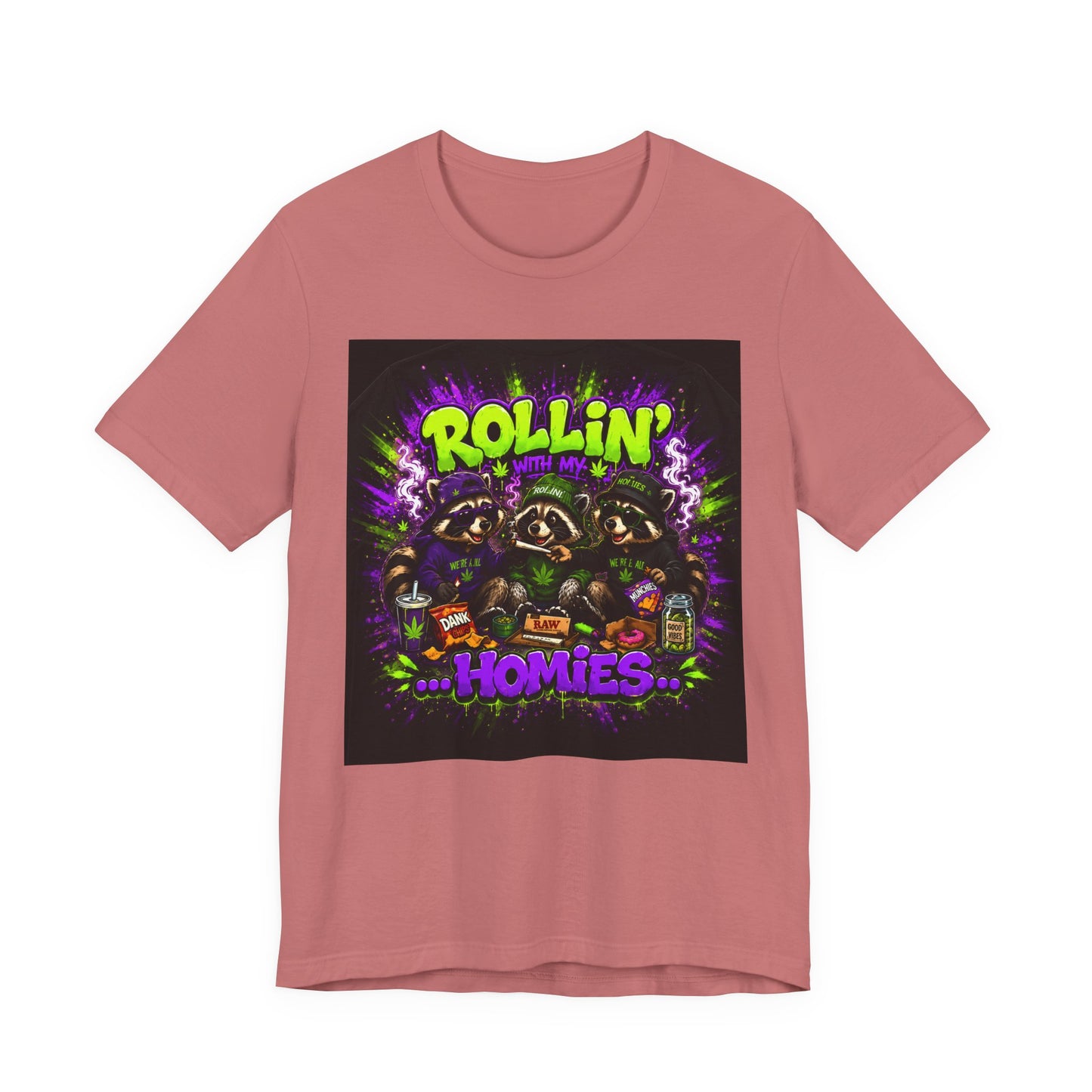 Rollin' With My Homies Shirt | Funny Raccoon Stoner Tee | Cartoon Smoke Session Graphic