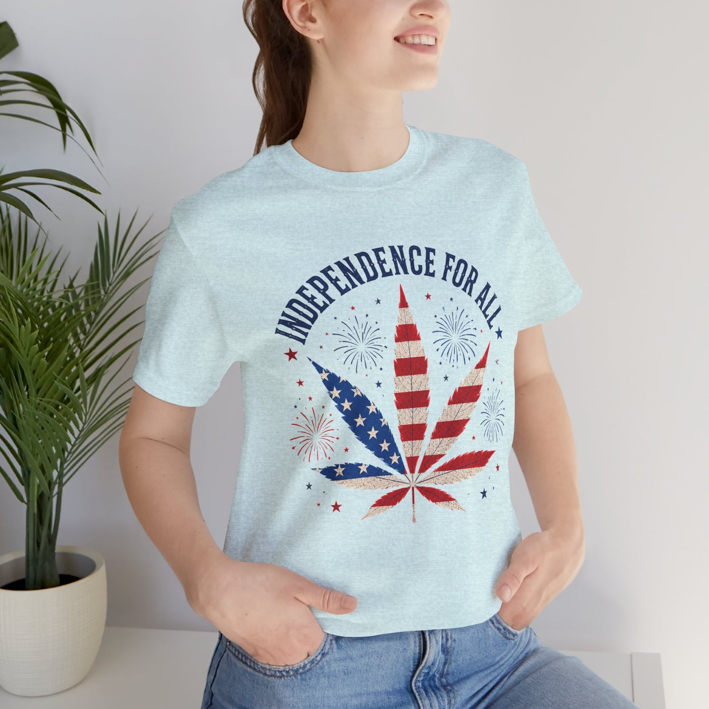 Independence For All Cannabis Shirt | Patriotic 4th of July Weed Leaf Tee | American Flag Marijuana Graphic T-Shirt