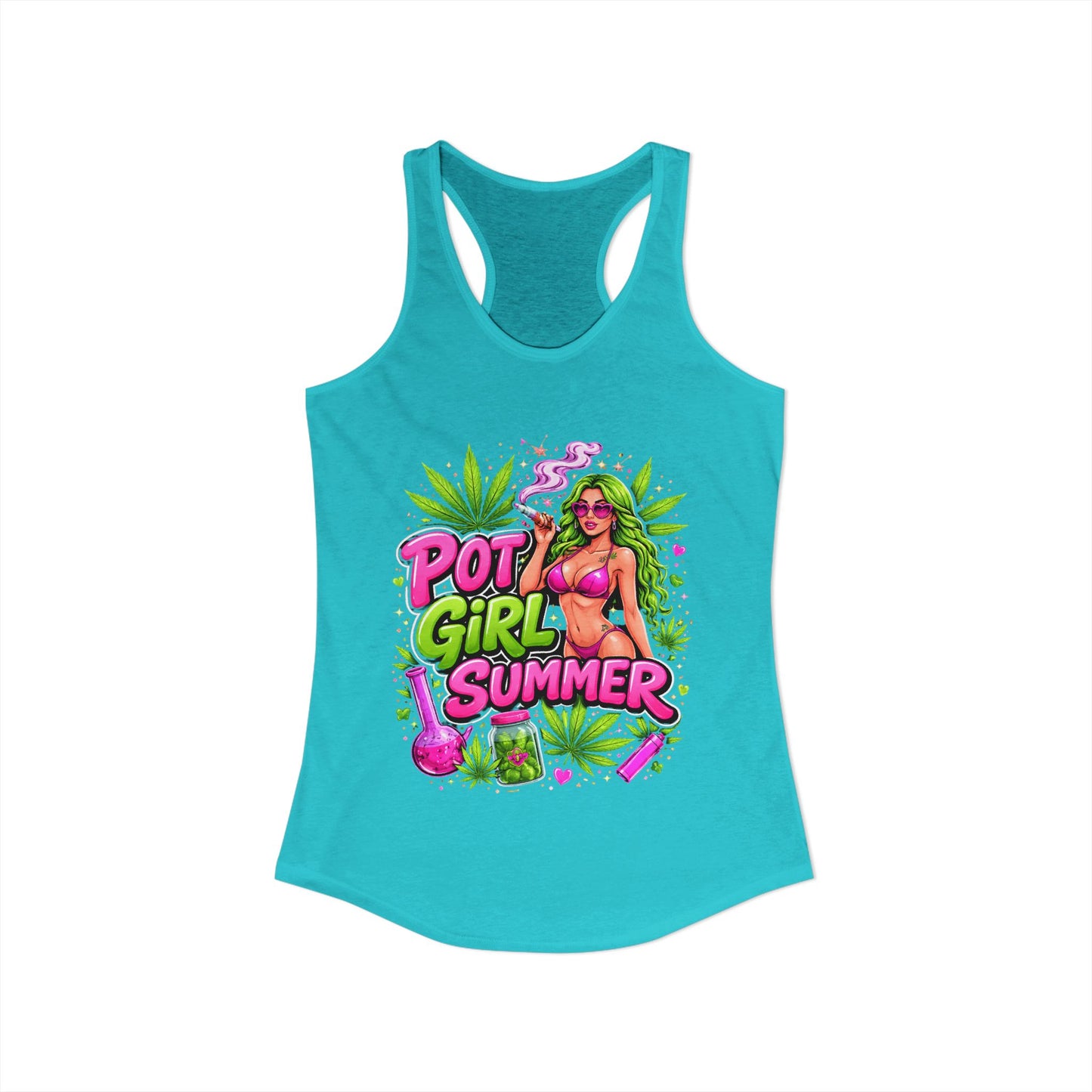 Pot Girl Summer Racerback Tank | Neon 420 Cannabis Festival Tank Top