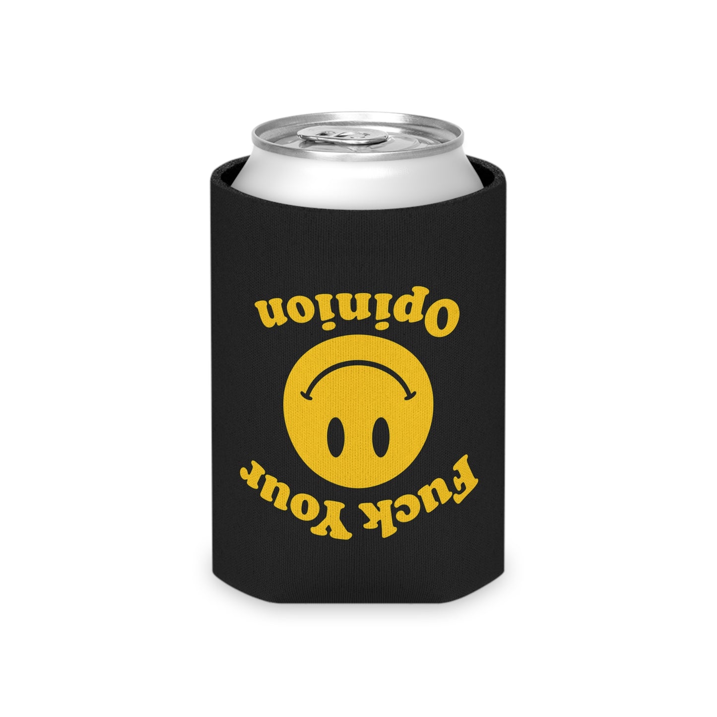 Funny Can Cooler Koozie – “Fuck Your Opinion” Smiley Face Beer Sleeve | Sarcastic Drink Insulator for Regular & Slim Cans