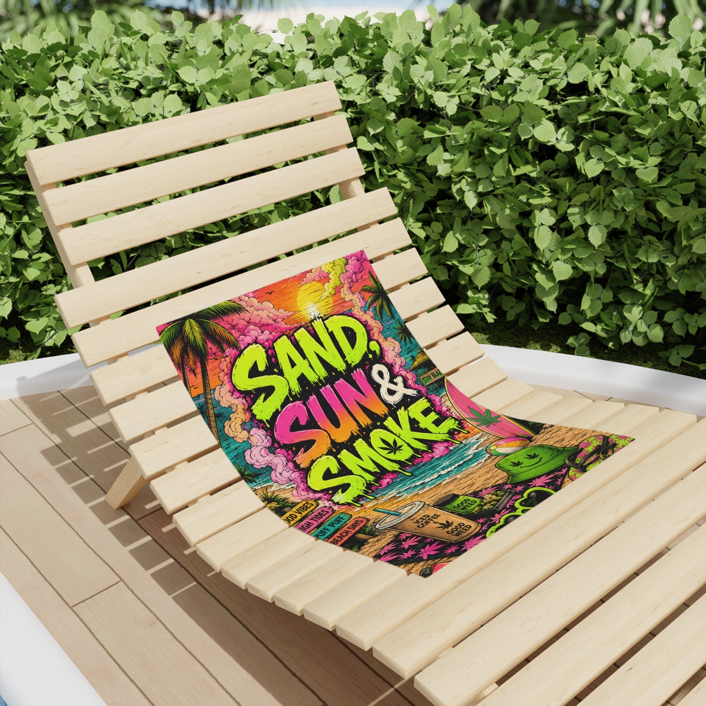 Sand Sun & Smoke Beach Towel | Neon Stoner Beach Towel | Wake N Bake Summer Towel | Mary Jane 2025