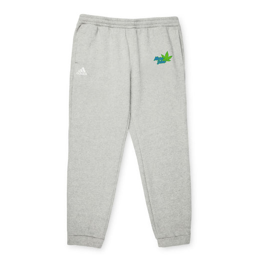 Embroidered Leaf Logo Joggers — Grey Fleece Sweatpants