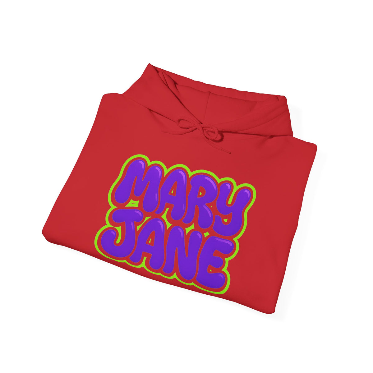 Mary Jane Retro Logo Hoodie — Purple & Lime Graphic Sweatshirt Printify