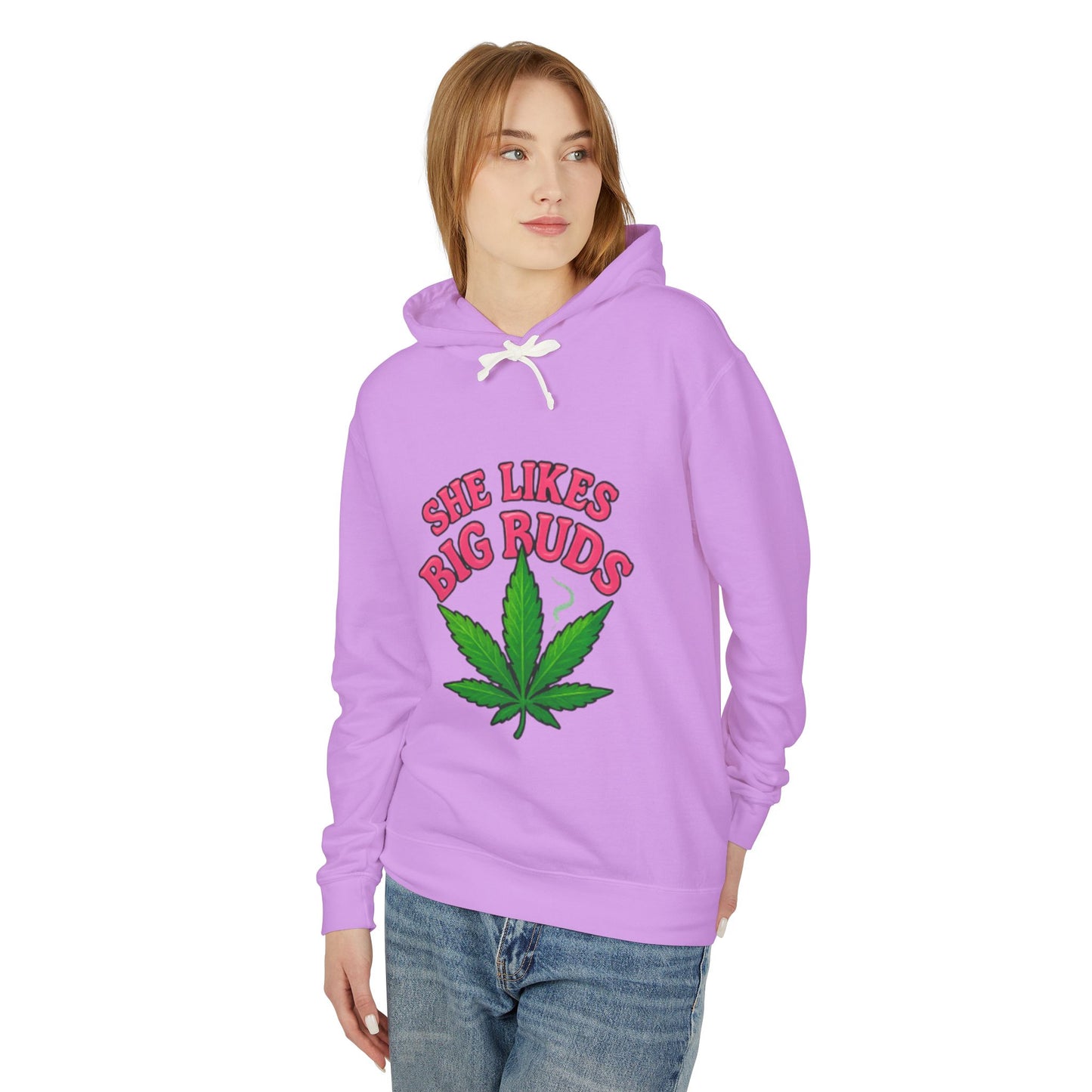 She Likes Big Buds Unisex Lightweight Hooded Sweatshirt, Cannabis Hoodie, Funny Gift, Casual Wear, Sarcastic Merch, Stoner Apparel