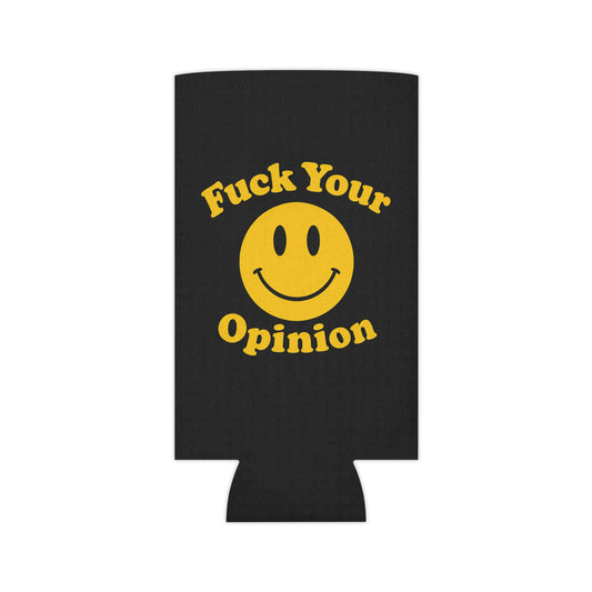 Funny Can Cooler Koozie – “Fuck Your Opinion” Smiley Face Beer Sleeve | Sarcastic Drink Insulator for Regular & Slim Cans