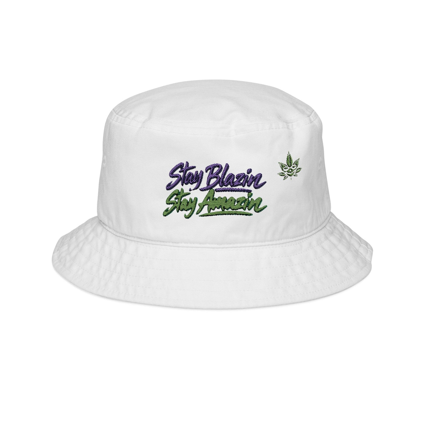 Mary Jane Stay Blazin Stay Amazin Neon Embroidered Bucket Hat – Purple Green Cannabis Streetwear Cap