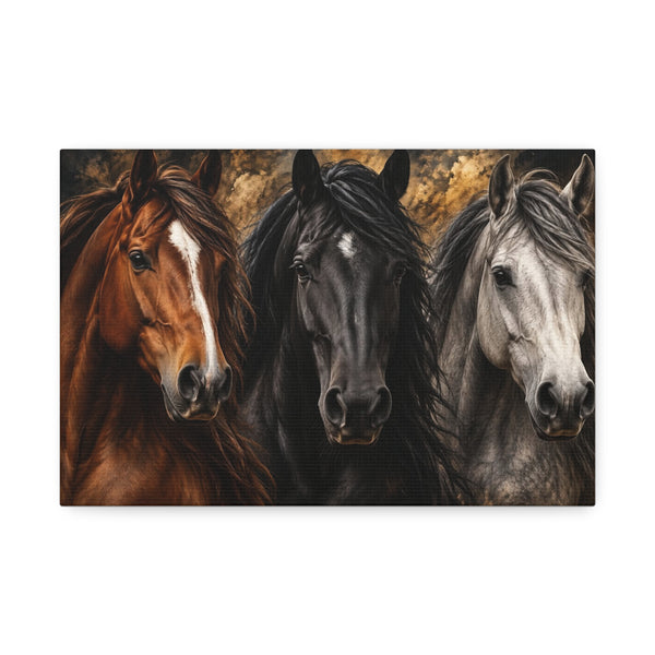 Kentucky Horse Canvas Wall Art – Three Horses, Blue Sky & Red Roses Equestrian Decor Printify