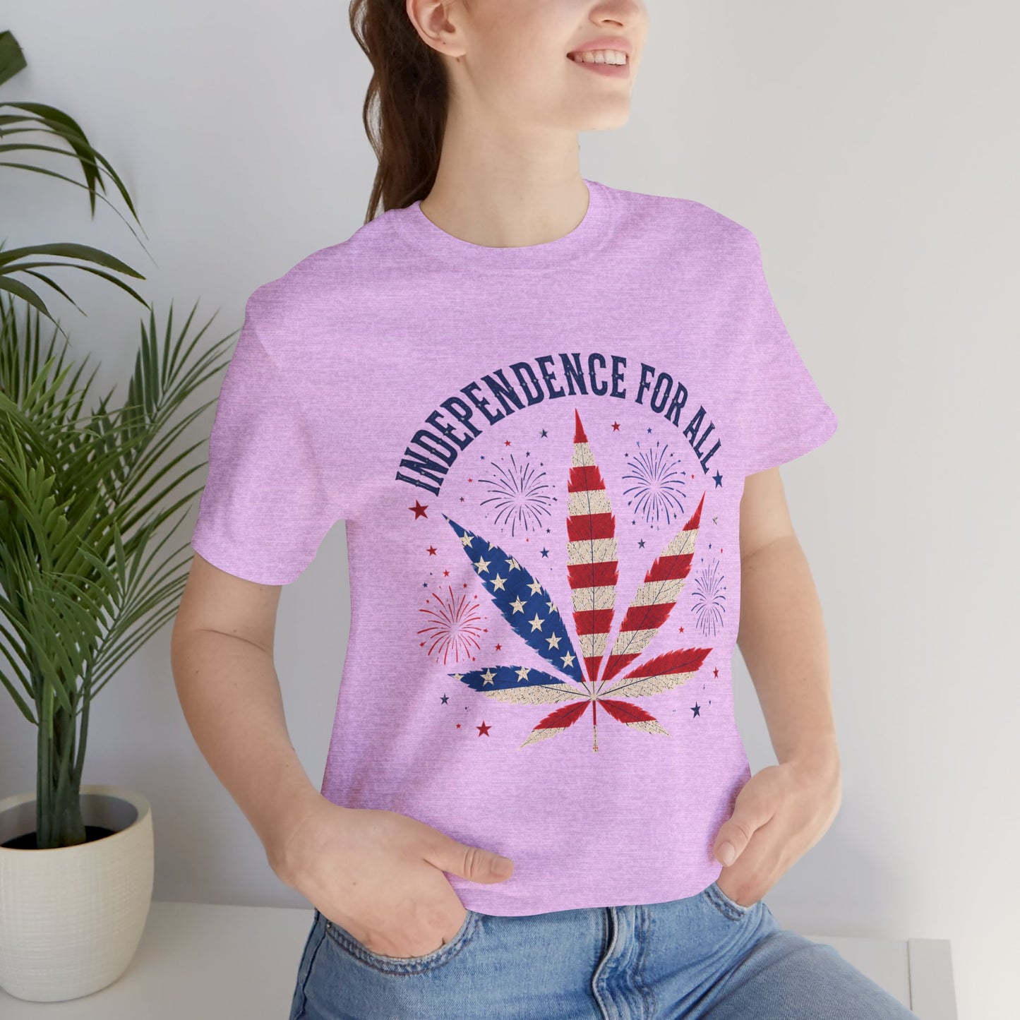 Independence For All Cannabis Shirt | Patriotic 4th of July Weed Leaf Tee | American Flag Marijuana Graphic T-Shirt