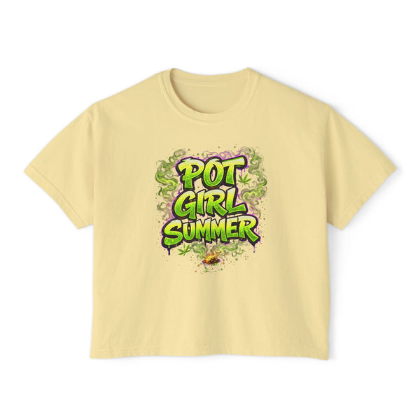 Pot Girl Summer Neon Weed Graphic T-Shirt | Funny Stoner Aesthetic Cannabis Party Tee | 420 Festival Streetwear Shirt