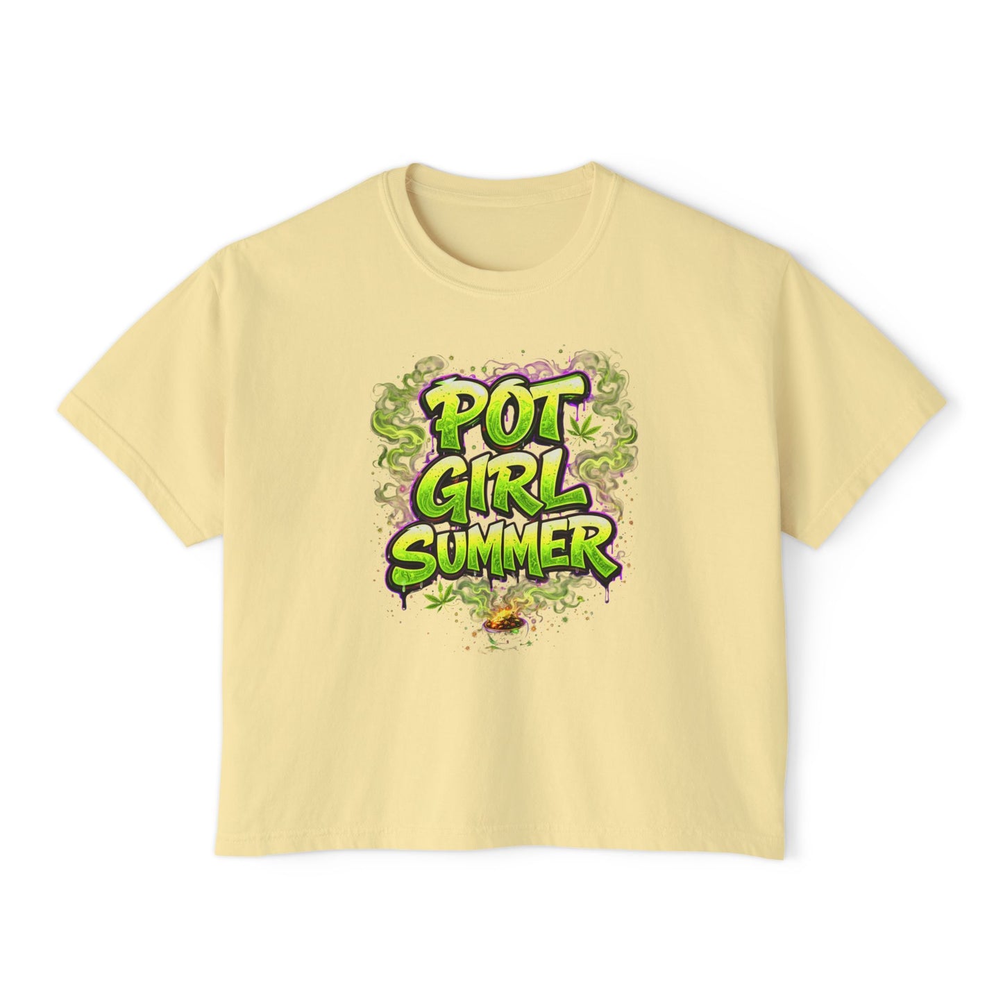 Pot Girl Summer Neon Weed Graphic T-Shirt | Funny Stoner Aesthetic Cannabis Party Tee | 420 Festival Streetwear Shirt