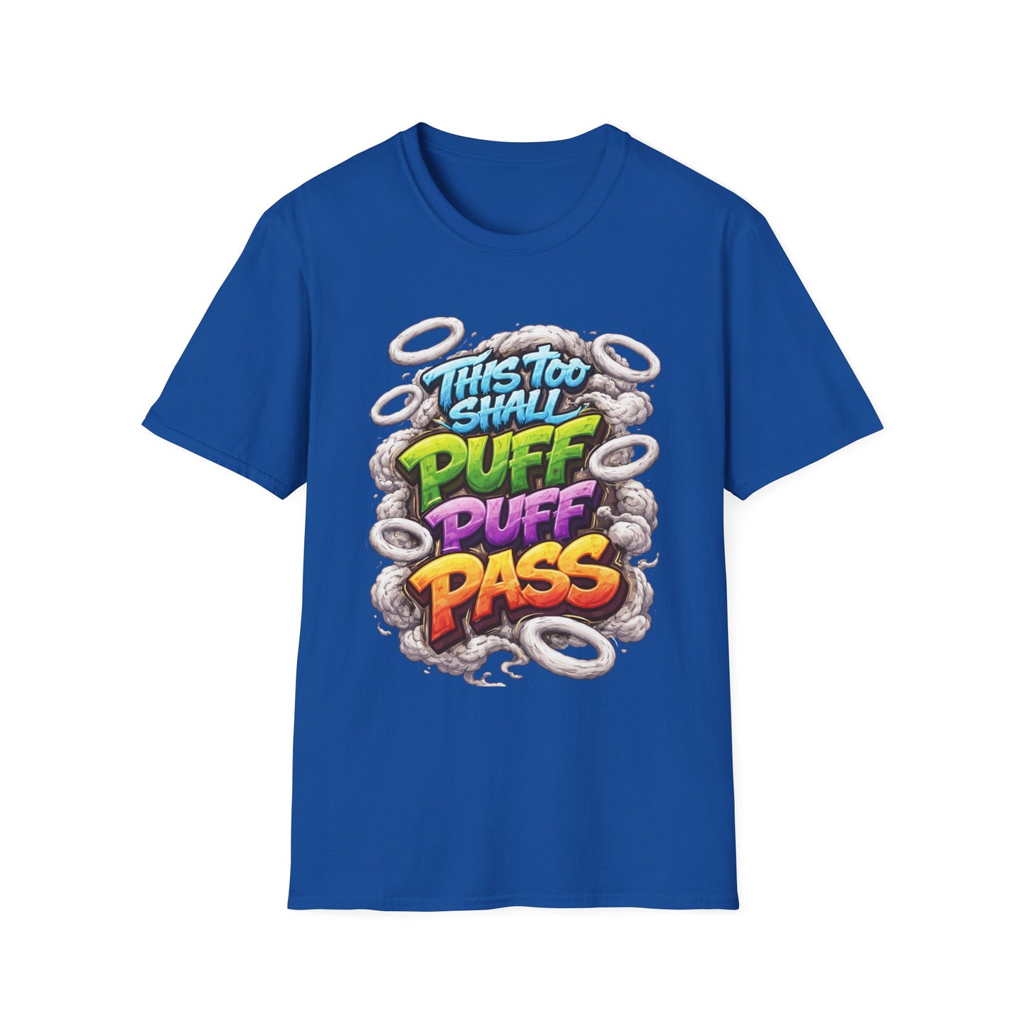 This Too Shall Puff Puff Pass Graffiti Smoke Rings Stoner Graphic | Colorful Street Art Cannabis Humor Design