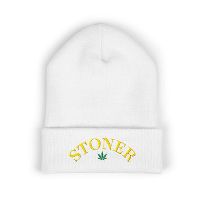 toner Embroidered Cuffed Beanie – Retro Curved Text Winter Hat