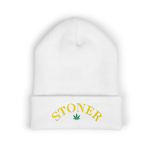 toner Embroidered Cuffed Beanie – Retro Curved Text Winter Hat